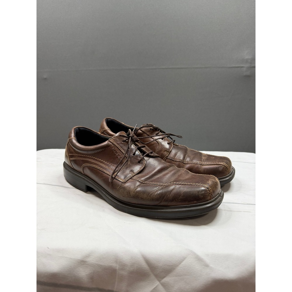 Ecco Derby Shoes Mens Brown Leather Lace Up Square Toe Oxfords Size 44